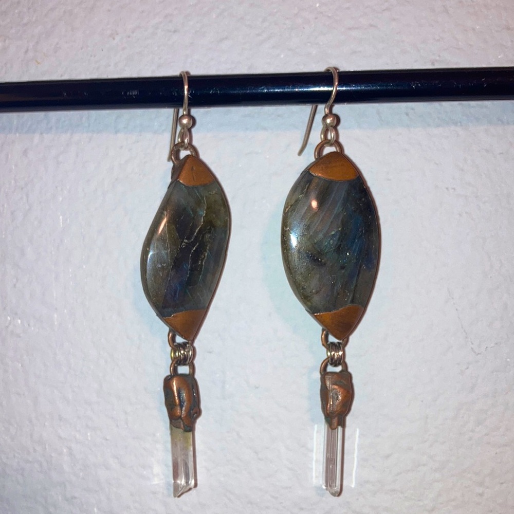 Free People Copper, Crystal Quartz, And Labradorite Dangle Earrings - Picture 4 of 11